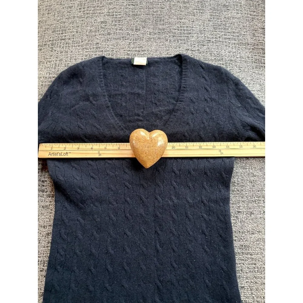 J. Crew‎ Womens Black V-Neck Cable Knit 100% Cashmere Sweater Size S